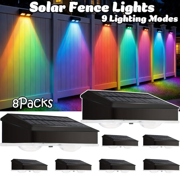 8pcs AIPUSI Outdoor Fence Lights with Auto On/Off, 9 Lighting Modes, Stair Lighting Suitable for Christmas Gardens, Holiday Patios, Fences, Stairs, Theme Parties - Solar Fence Light System