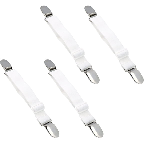 8pcs Adjustable Bed Sheet Fasteners Suspenders, Elastic Sheet Grippers Straps Suspender Clips, Cover Grippers Suspenders Holder for Mattress Pad Cover, Sofa Cushion (White)