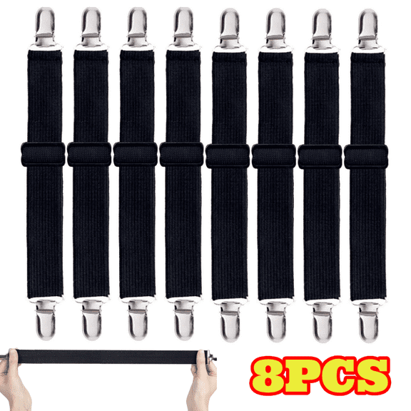 8pcs Adjustable Bed Sheet Straps with Metal Clips, Elastic Bed Fitted Sheet Holder for Corners, Fasteners for Mattress Covers, Sofa Cushion
