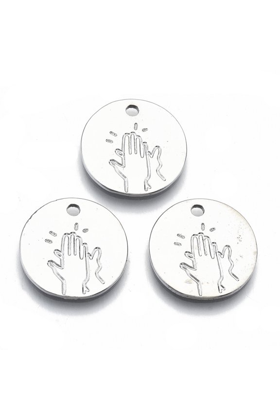 8pcs Alloy ASL Pendants Cadmium Free & Lead Free Flat Round with Gesture Language High Five 18x1mm Hole: 1.8mm