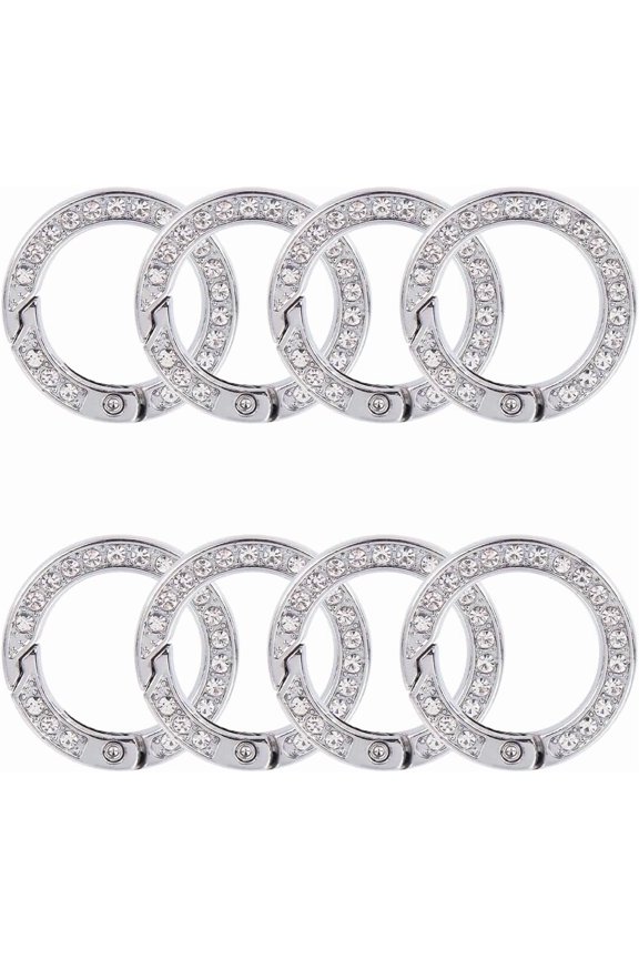 8pcs Alloy Rhinestone Spring Gate Rings Ring Platinum 28.5x5mm DIY