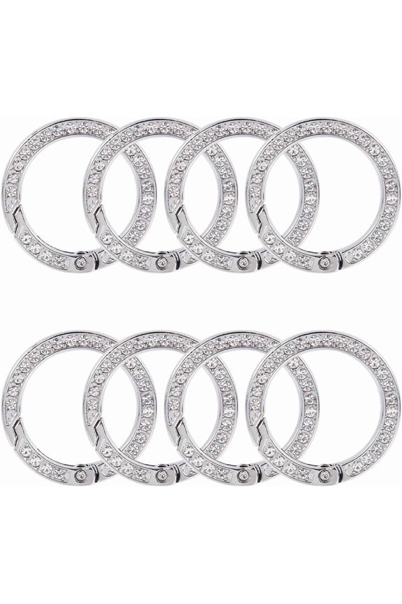 8pcs Alloy Rhinestone Spring Gate Rings Ring Platinum 34x5mm