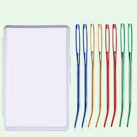 8pcs Aluminum Tapestry Needles, Jumbo Bent Yarn Needles with Big Eyes, Knitting Needles, Bent Needles in Box for Crochet