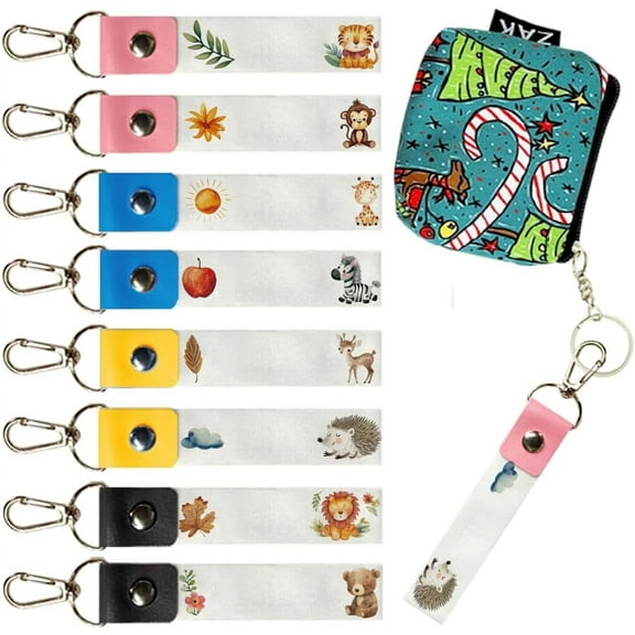8pcs Animals Theme Name Tags 5.1x0.8 Inch PU Leather Cotton Name Tags Personalized Name's Hooks Lion Tiger Labels Elephant Giraffe Name's Tag for Backpacks Water Bottles Umbrellas Luggage Colorful