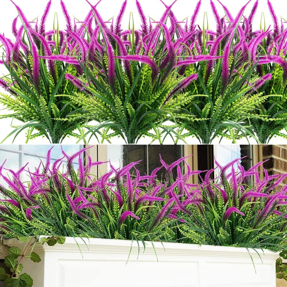 8pcs Artificial Flowers for Outdoor Fake Flowers Plants Plastic Flowers for Outdoor UV Resistant Faux Flower (Red)