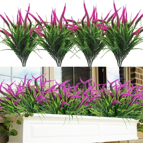 8pcs Artificial Flowers for Outdoor Plants Faux Plastic Plant Fake Flower UV Resistant Plants(White Setaria)