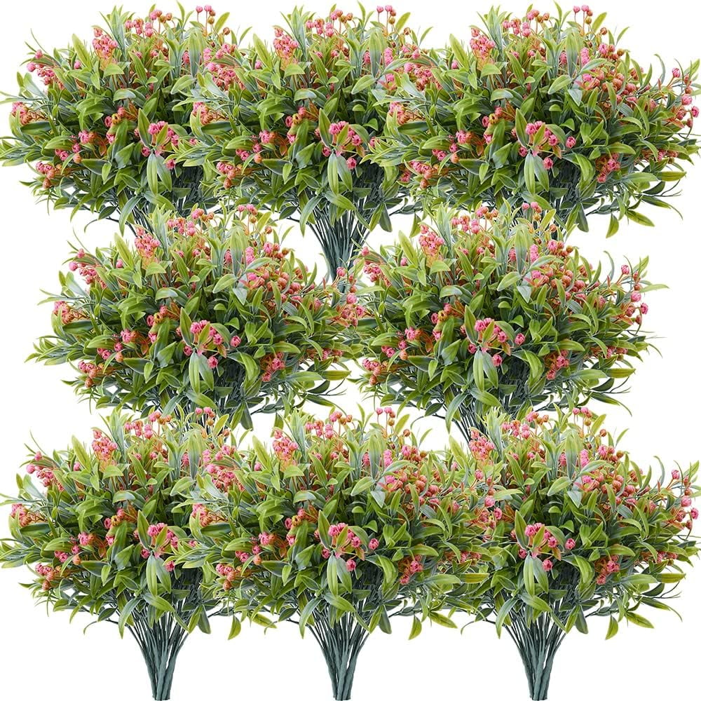 8pcs Artificial Flowers for Outdoor Plastic Flower Plants Fake Flowers UV Resistant Faux Flowers (Red)