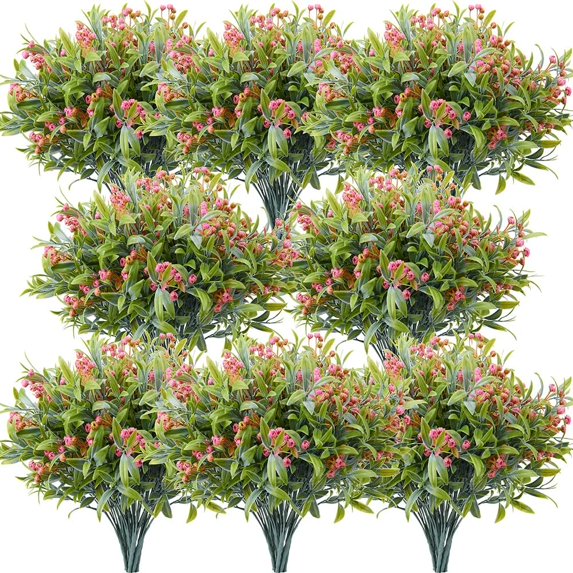 8pcs Artificial Flowers for Outdoor Plastic Flower Plants Fake Flowers UV Resistant Faux Flowers (Red)