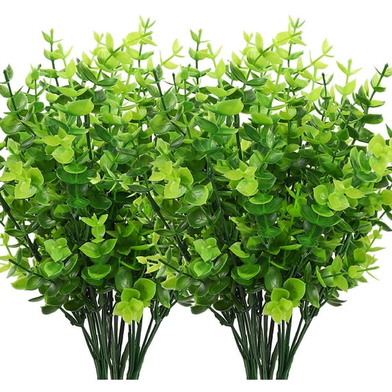 8pcs Artificial Greenery Plants Outdoor UV Resistant Fake Plastic Boxwood Shrubs Grass Stems for Home Wedding Courtyard Indoor and Outside Garden Porch Patio Window Box Farmhouse Decoration