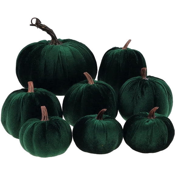 8pcs Assorted Size Fake Handmade Red Velvet Pumpkins Artificial Fall Harvest Halloween Decoration for Home Kitchen Farmhouse Thanksgiving Wedding Festival