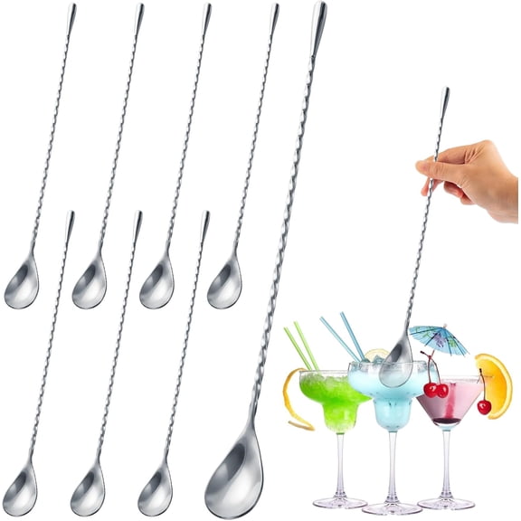 8pcs Bar Spoon Cocktail Mixing Spoon, 12'' Stainless Steel Cocktail Stirrers for Drinks, Polished Surface, Easy to Clean, Bar Spoons for Bar and Home Use