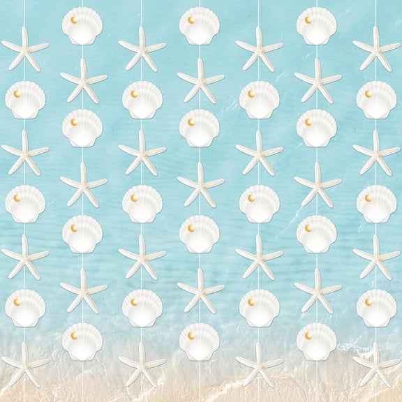 Beach Seashell Party Garland 8 Pcs, Ocean Starfish Wall Decor for Natural Sea Theme Baby Shower Room Decorations