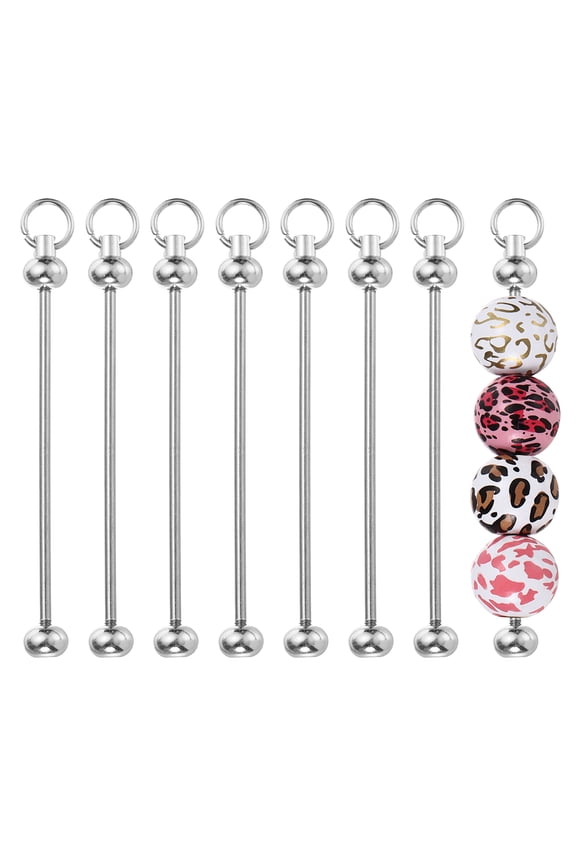 8pcs Beadable Keychain Bar, Beadable Keychains Blanks Beaded Keychain Bar Bulk Key Chain Rod Making Charm for Beads Jewelry Making DIY Focal Bead Crafts Backpack, Silver