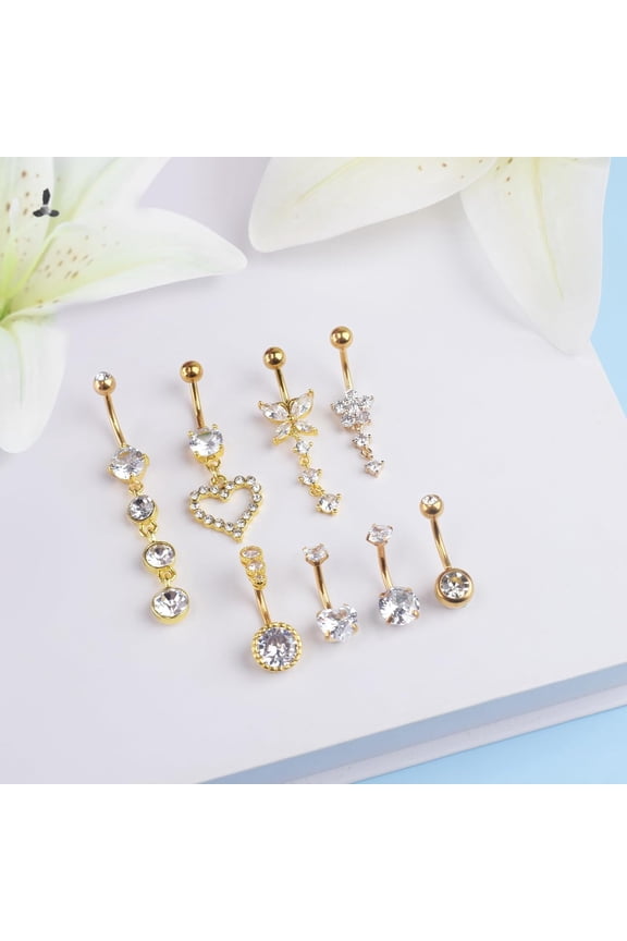 8pcs Gold Belly Button Ring, Stainless Steel Belly Button Rings, Body Piercing Jewelry for Women