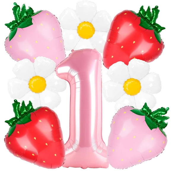 8pcs Berry First Birthday Decor Berry 1st Birthday Decorations for Girl with 40" Pink One Balloon for First Birthday Decorations Berry Sweet Foil Balloons 1st Girl Party Supplies