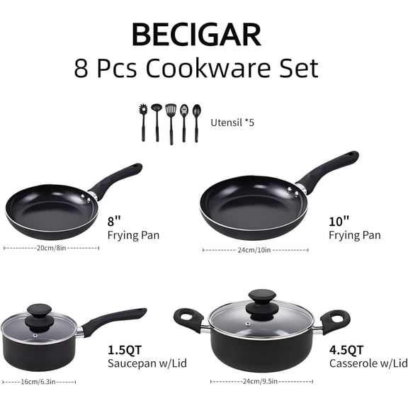 8pcs Black Ceramic Cookware Set - Nonstick, Induction Safe, Oven Safe,  Handles