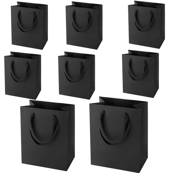 8pcs Black Gift Bags With Handles 8x5x10 Inch 8pcs Black Paper Gags Medium Bulk For Party Shopping Birthday Wedding