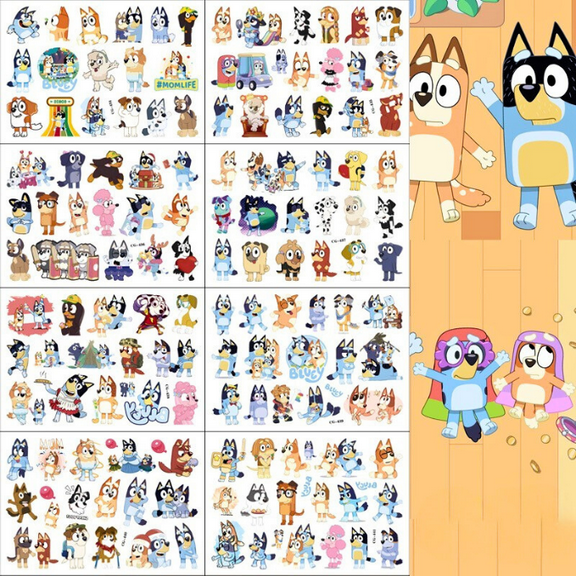 8pcs Bluey & Bingo Body Art Stickers for Kids Style A Cartoon Family Party Favors
