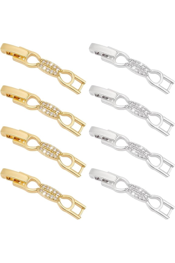 8pcs Bracelet Extender Clasps Cubic Zirconia Fold Over Extension Clasp Watch Band Clasp Bowknot Necklace