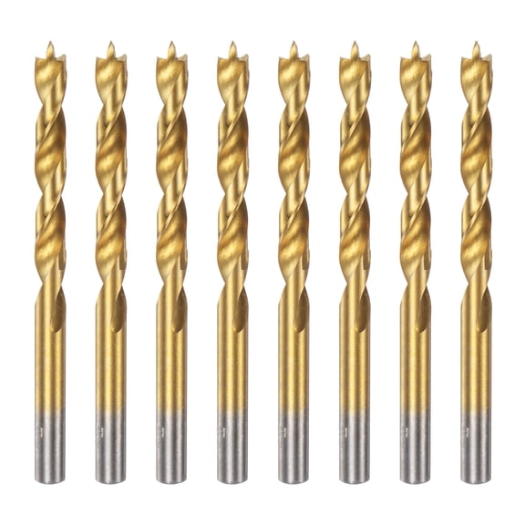 8pcs Brad Point Drill Bits 7.5mm(19/64") Dia HSS4241 Straight Round Shank Metric Brad Point Spiral Twist Drill Bits for Carpenter Woodworking Plastic Rubber, Golden