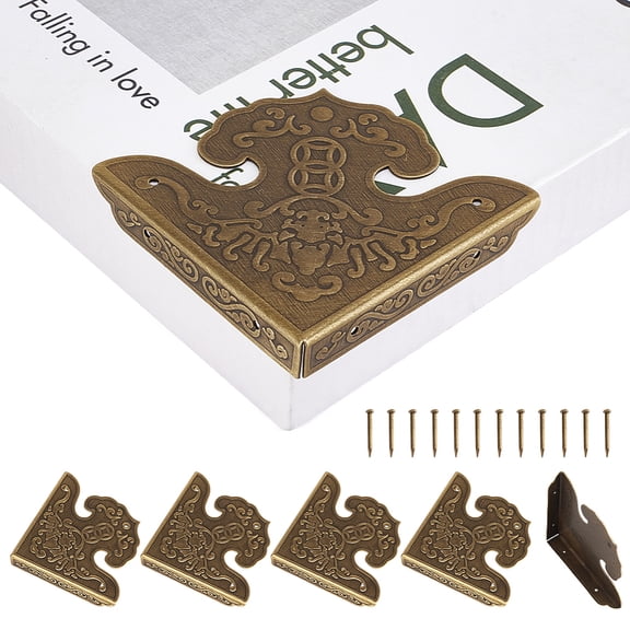 8pcs Brass Corner Protectors Vintage Box Corner Guard Metal Triangle Guard Edging for Wood Box Edge Photo Picture Home Decoration Furniture Safety