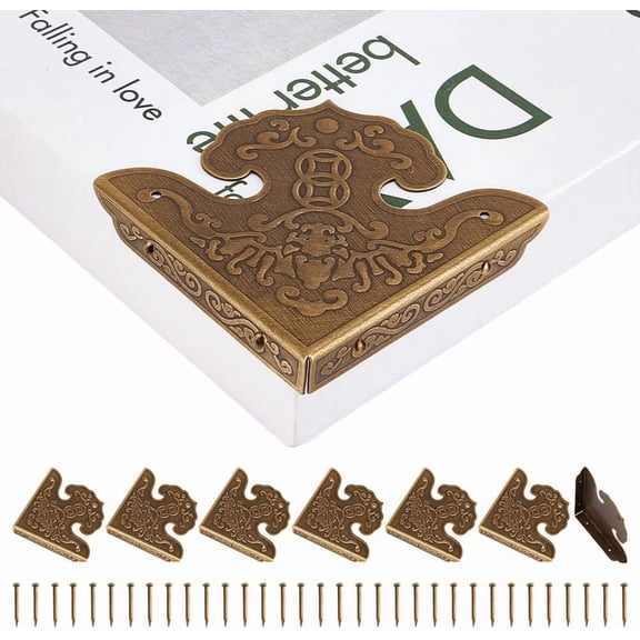 8pcs Brass Corner Protectors Vintage Box Corner Guard Metal Triangle Guard Edging for Wood Box Edge Photo Picture Home Decoration