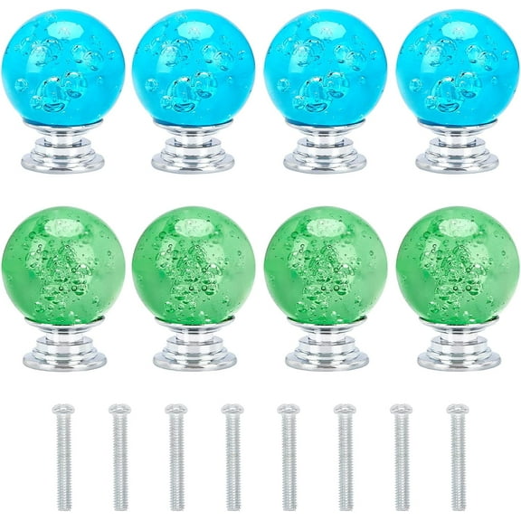 8pcs Bubbles Glass Cabinet Knobs 30mm Door Knobs Blue and Green Glass Bubbles Knobs Glass Kitchen Cabinet or Door Knob Smooth Drawer Pulls Handle