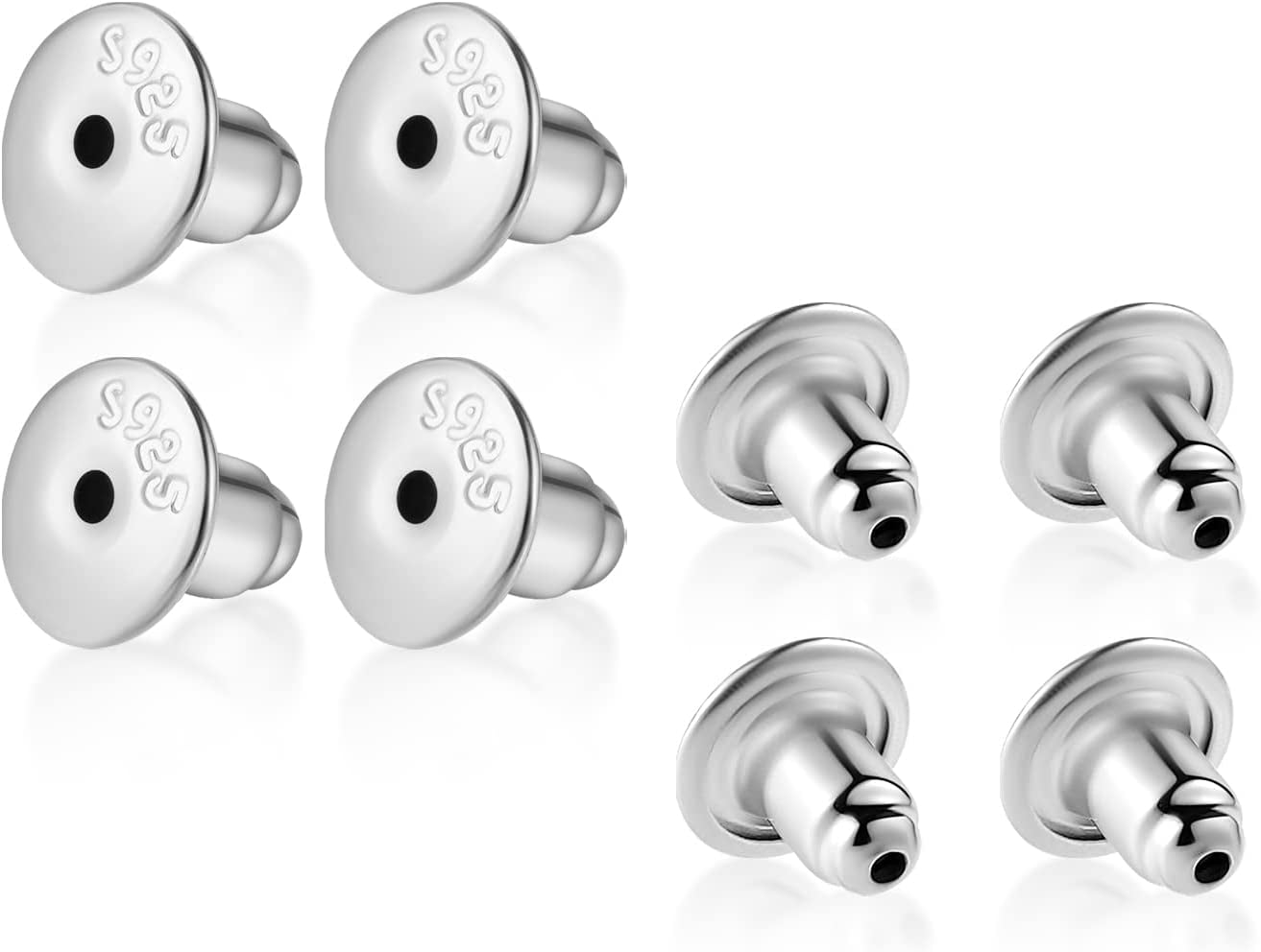 8pcs Bullet Locking Earring Backs, 925 Sterling Silver Earring Backings Hypoallergenic  Earring Stoppers for Studs Earring Hooks (18K White Gold) 