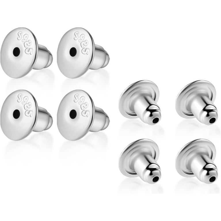 8pcs Bullet Locking Earring Backs, 925 Sterling Silver Earring Backings  Hypoallergenic Earring Stoppers for Studs Earring Hooks (18K White Gold)