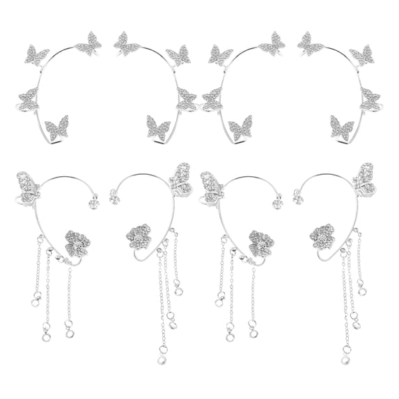 8pcs Butterfly Ear Cuffs Set - No Piercing Rhinestone Ear Wraps Clip On Earrings for Women, Birthday, Prom, Party Jewelry