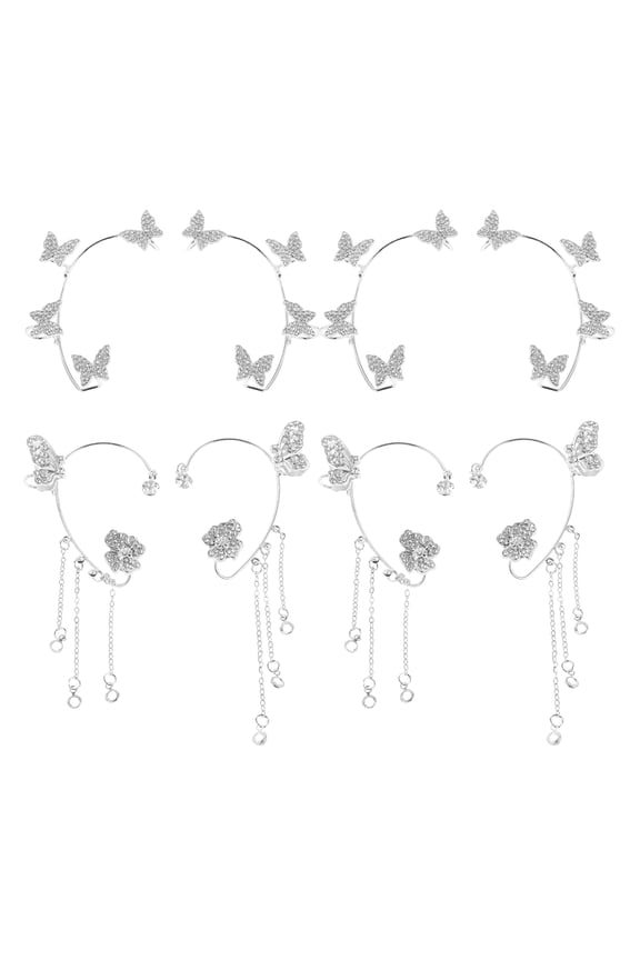 8pcs Butterfly Ear Cuffs Set - No Piercing Rhinestone Ear Wraps Clip On Earrings for Women, Birthday, Prom, Party Jewelry