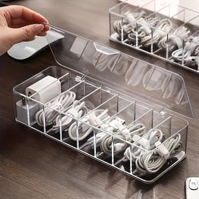 8pcs Cable Organizer Set with Buckle Closure - Clear Plastic Desktop Cord Management Box for Office Supplies, Wire and Charging Cable Storage Solution - For Home & Office Use Tech Enthusiasts