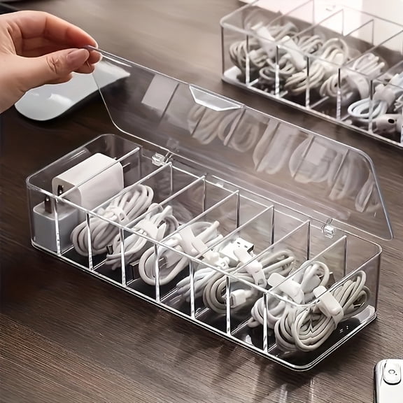 8pcs Cable Organizer Set with Buckle Closure - Clear Plastic Desktop Cord Management Box for Office Supplies, Wire and Charging Cable Storage Solution - For Home & Office Use Tech Enthusiasts