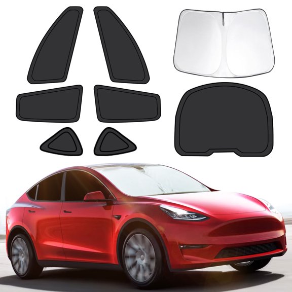 8pcs Car Window Shades Intended for Tesla Model Y 2020-2024, Foldable Car Window Covers for Privacy, Full Sunshades Fit for Tesla Front Rear Windshield Side Windows to Block UV and Protect Privacy