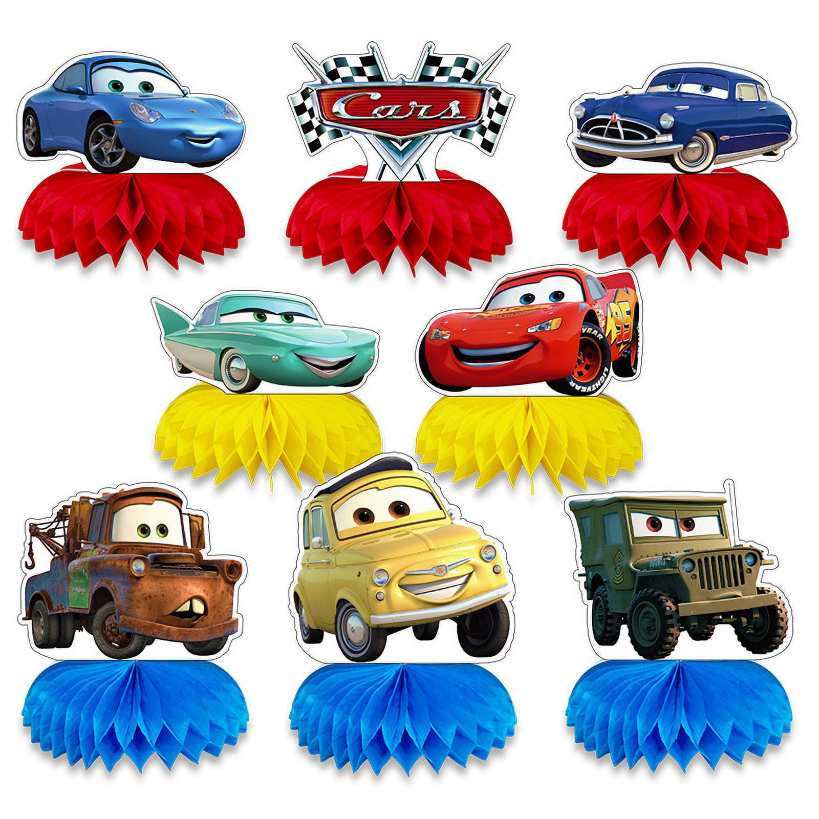 8pcs Cars Cartoon Theme 3D Double Side Honeycomb Centerpieces Table Toppers,Cartoon Birthday Party Decorations Supplies for kids.