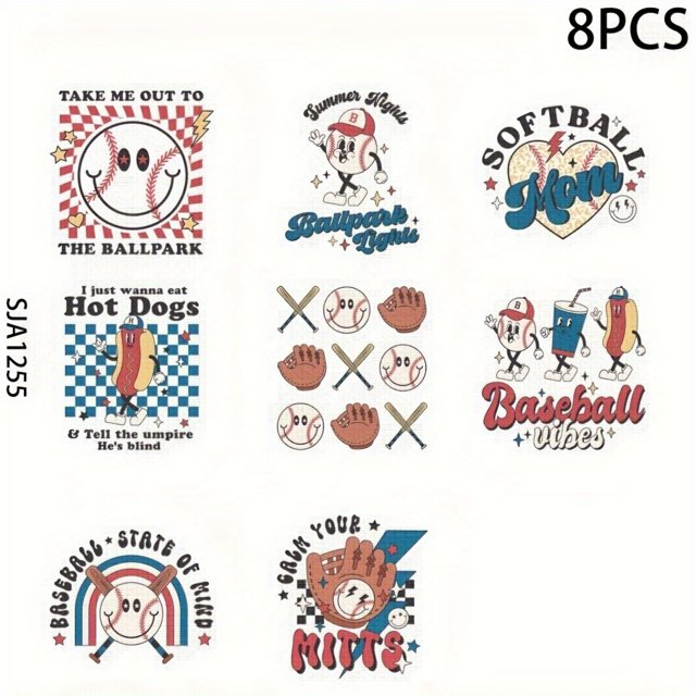 8pcs Cartoon Baseball Theme UV DTF Cup Stickers, Waterproof Sticker
