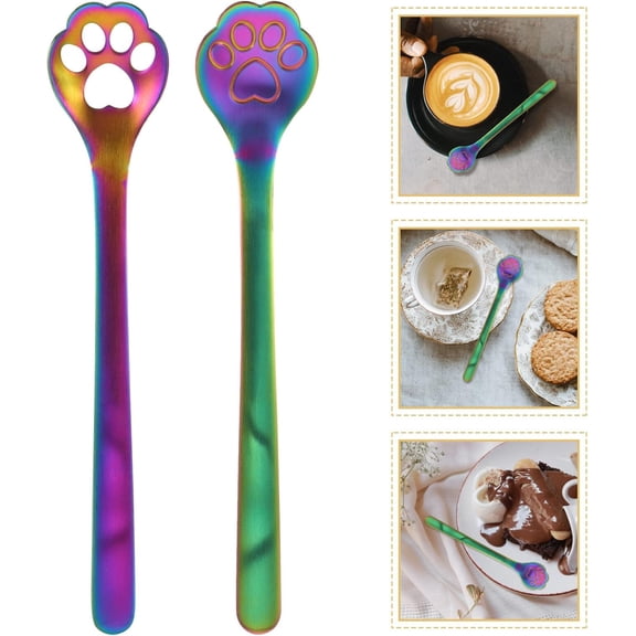 8pcs Cat Paw Spoon Stainless Steel Coffee Spoons Slotted Teaspoon Espresso Spoons Stirring Spoon Metal Animal Spoon for Sugar Coffee Cake Dessert Ice Cream