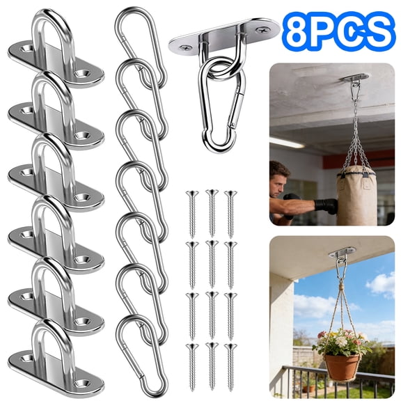 8pcs Ceiling Hooks, EEEkit Steel Pad Eye Plate Anchor Heavy Duty Ceiling Light Hook Plant Hanger with Screws for Lamp Basket Ceiling Fan