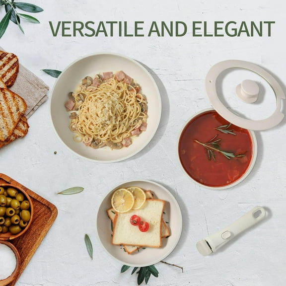 8pcs Ceramic Cookware Set, Nonstick with Detachable Handles, Induction Safe, Oven Friendly, Stackable Kitchenware