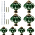 thumbnail image 1 of 8pcs Ceramic Pumpkin Cabinet Knobs, Dark Green Vintage Drawer Knobs for Vanity, Closet, Cupboard, 1 of 7