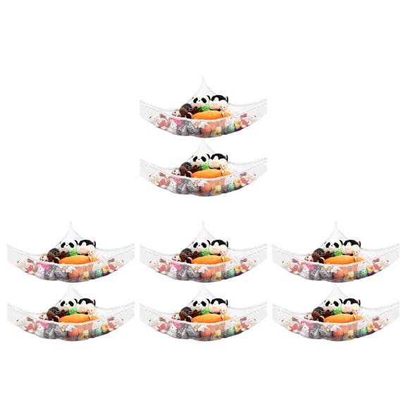 8pcs Children Room Storage Hammock Stuffed Corner Toys Holder Mesh Plush Toys Net Organizer 140x100x100cm (White)