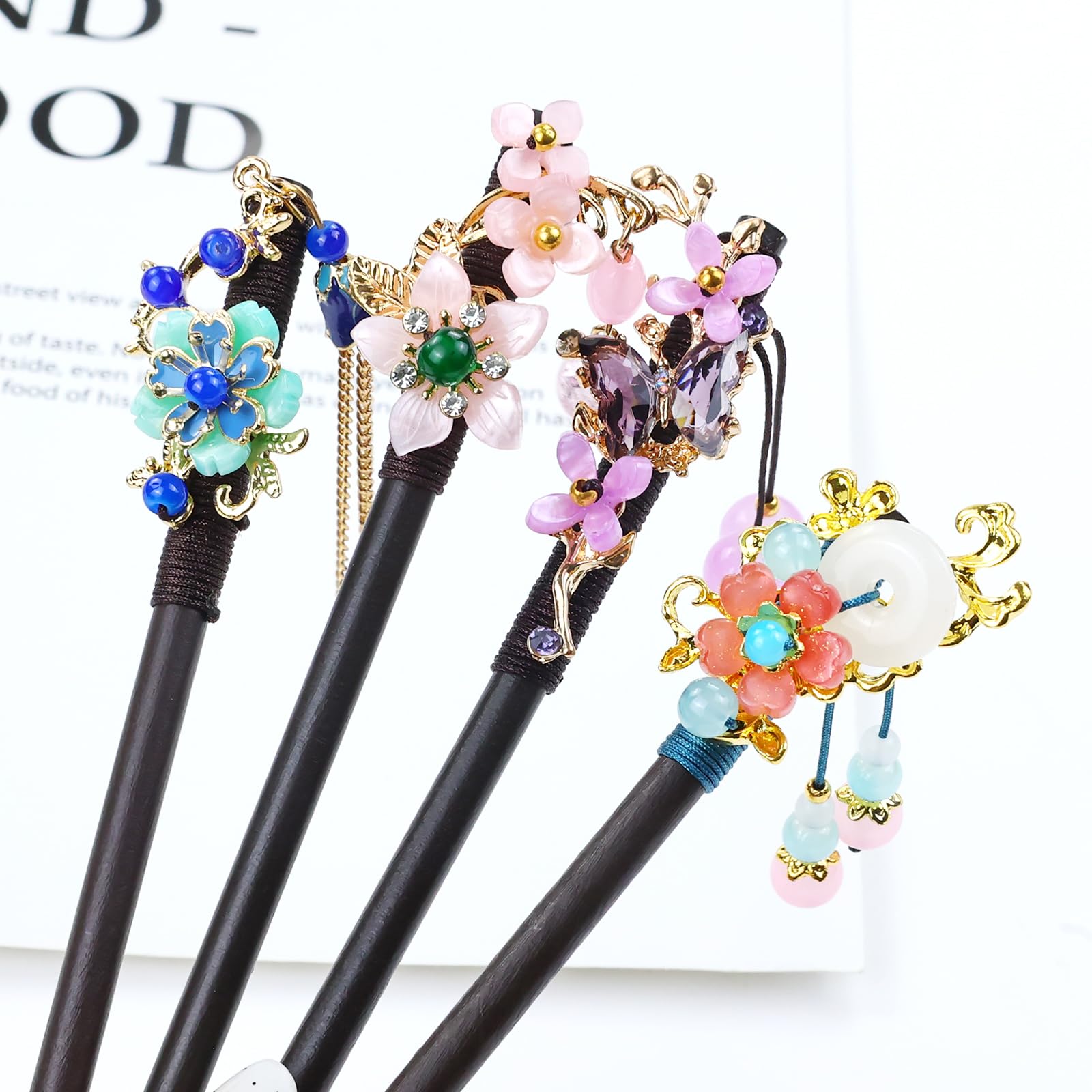 Vintage Wooden Hair Sticks 8pcs Asian Flower Bead Pendants for Women Girls Amazon.com : Lawie 8 Pack Wooden Hair Sticks Wood Chinese  main image 2