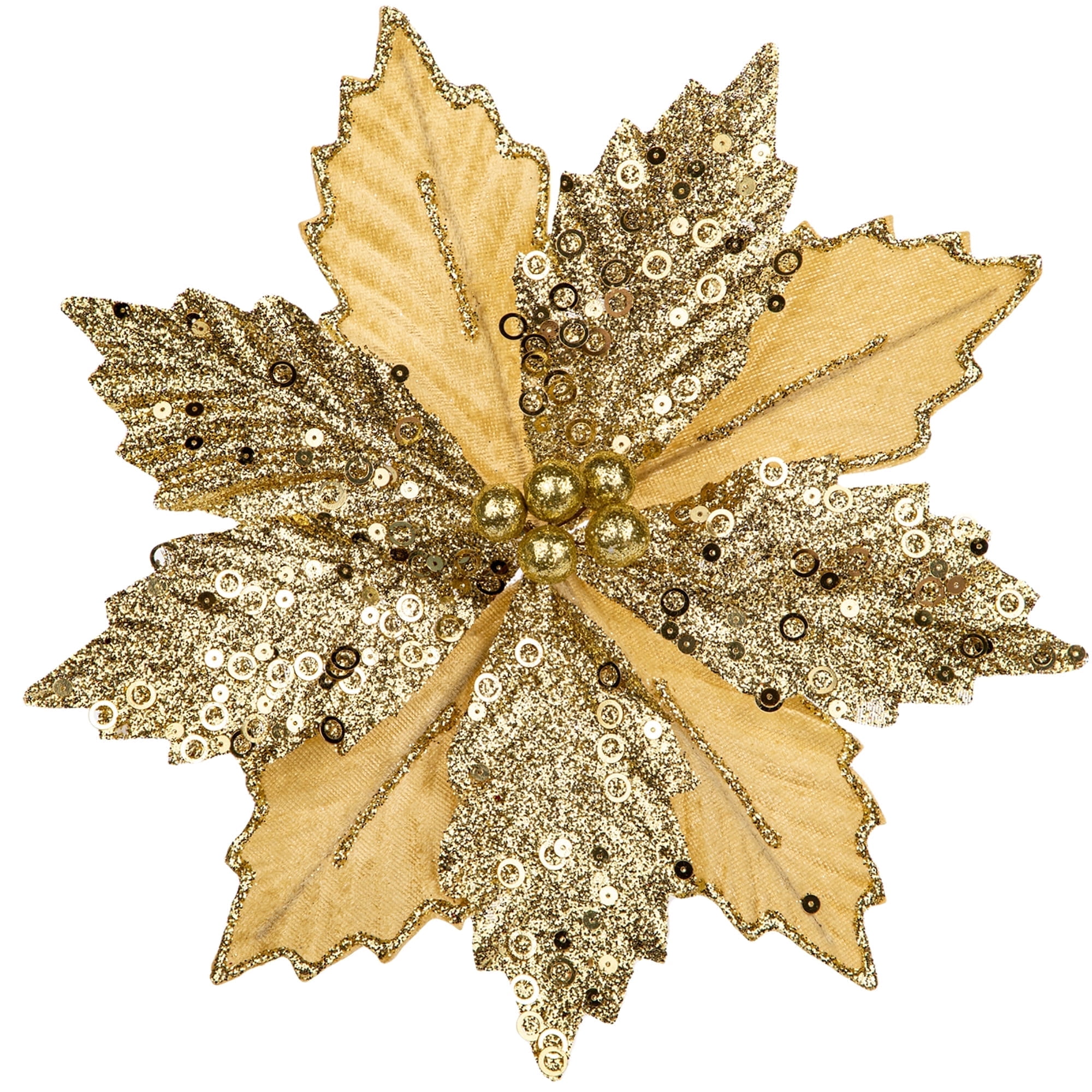 8pcs Christmas Poinsettia Flowers Glitter Decorations Flowers with Clips Ornaments for Christmas Tree Wreath Garland, Gold