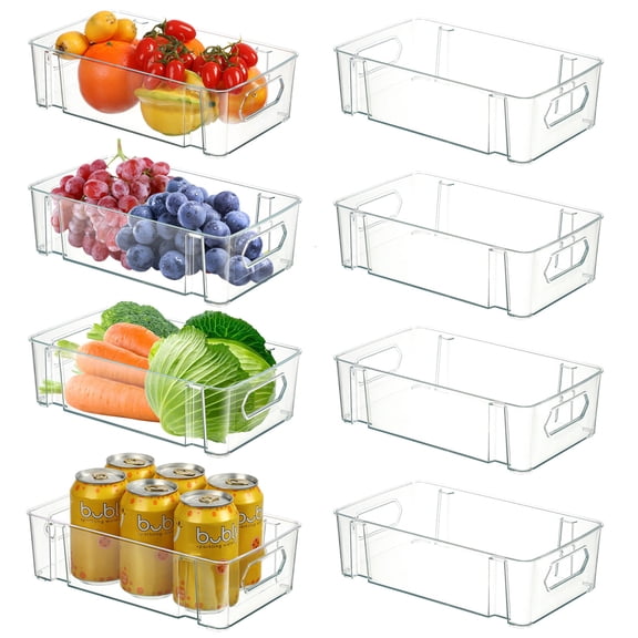 Toyandona Fridge Organizer Bins Transparent Cutout Handle Easy to Clean 8Pcs