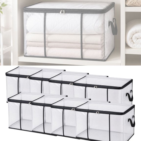 8pcs,Clear Storage Box with Hinged Lid Stuffed Animal Storage PVC Organizer Bag Doll Storage Container Dustproof Box with Carrying Handle Large Pvc Organizer Box For Clothes Moving Storage
