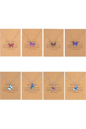 8pcs Colorful Butterfly Pendant Necklace Set, Boho Make A Wish Greeting Card Dainty Choker Necklace, Y2k Graduation Party Accessories Jewelry Gift