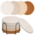 thumbnail image 1 of 8pcs Cotton Woven Coasters for Drinks, Absorbent Coasters Set with Holder, 210°F Heat Resistant, 4.4 Inch Diameter, Cup Coasters for Tabletops, Coffee Tables, Desks, Soft & Protective (Coffee), 1 of 5