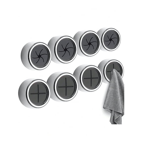 8pcs Cross Gray Towel Hooks, Creative Adhesive Cloth Clamps for Bathroom Kitchen Wall Mounted Towel Holders, Prevent Falling Easy Pull