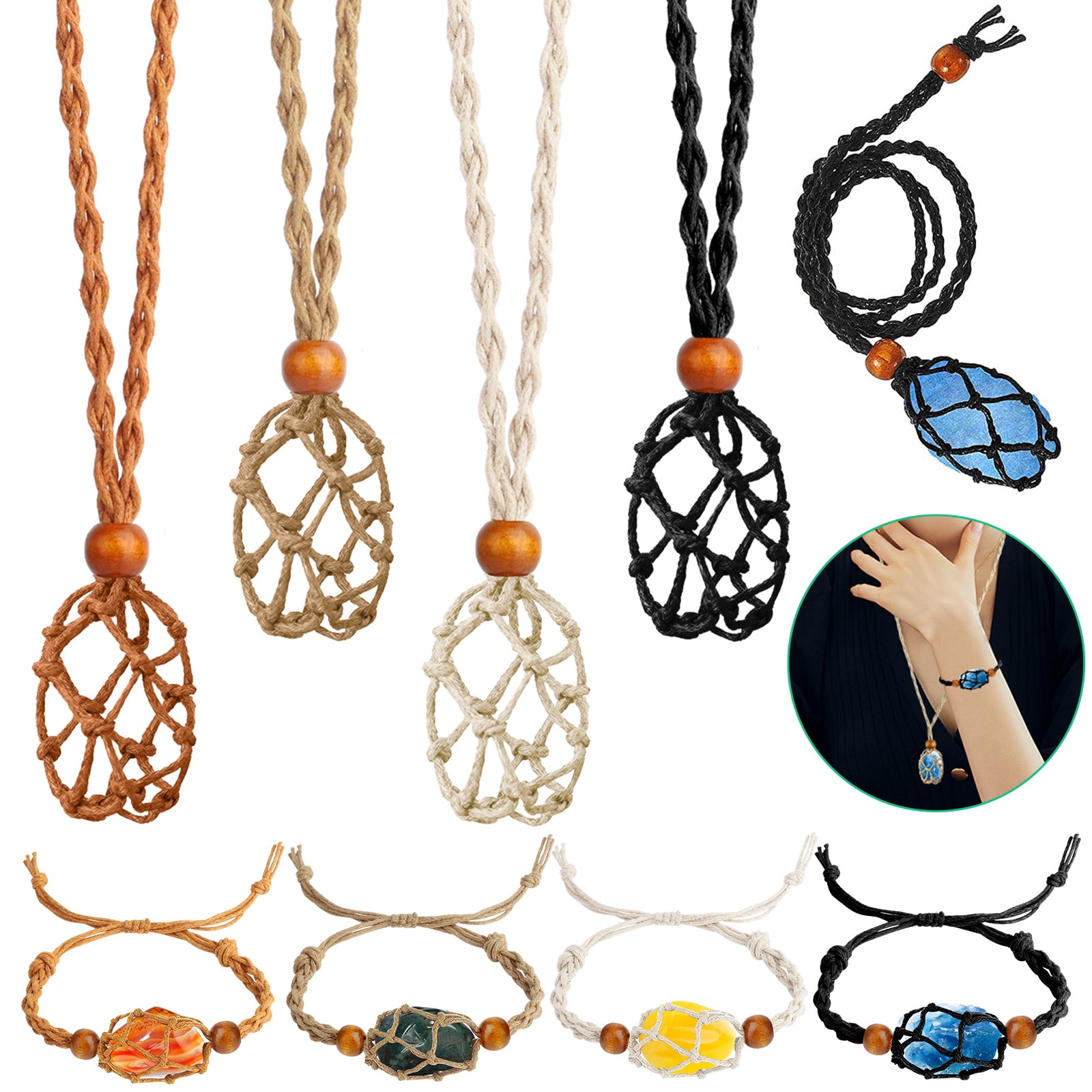 Adjustable crystal cage necklace,stone holder,hemp cord necklace