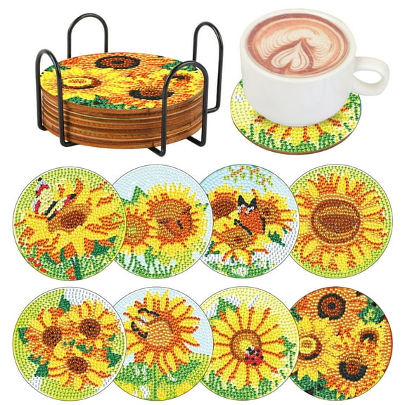 8pcs DIY Diamond Painting Coaster Kit Beautiful Sunflower Design with Stand The Perfect Choice for Home Decor and Gifting